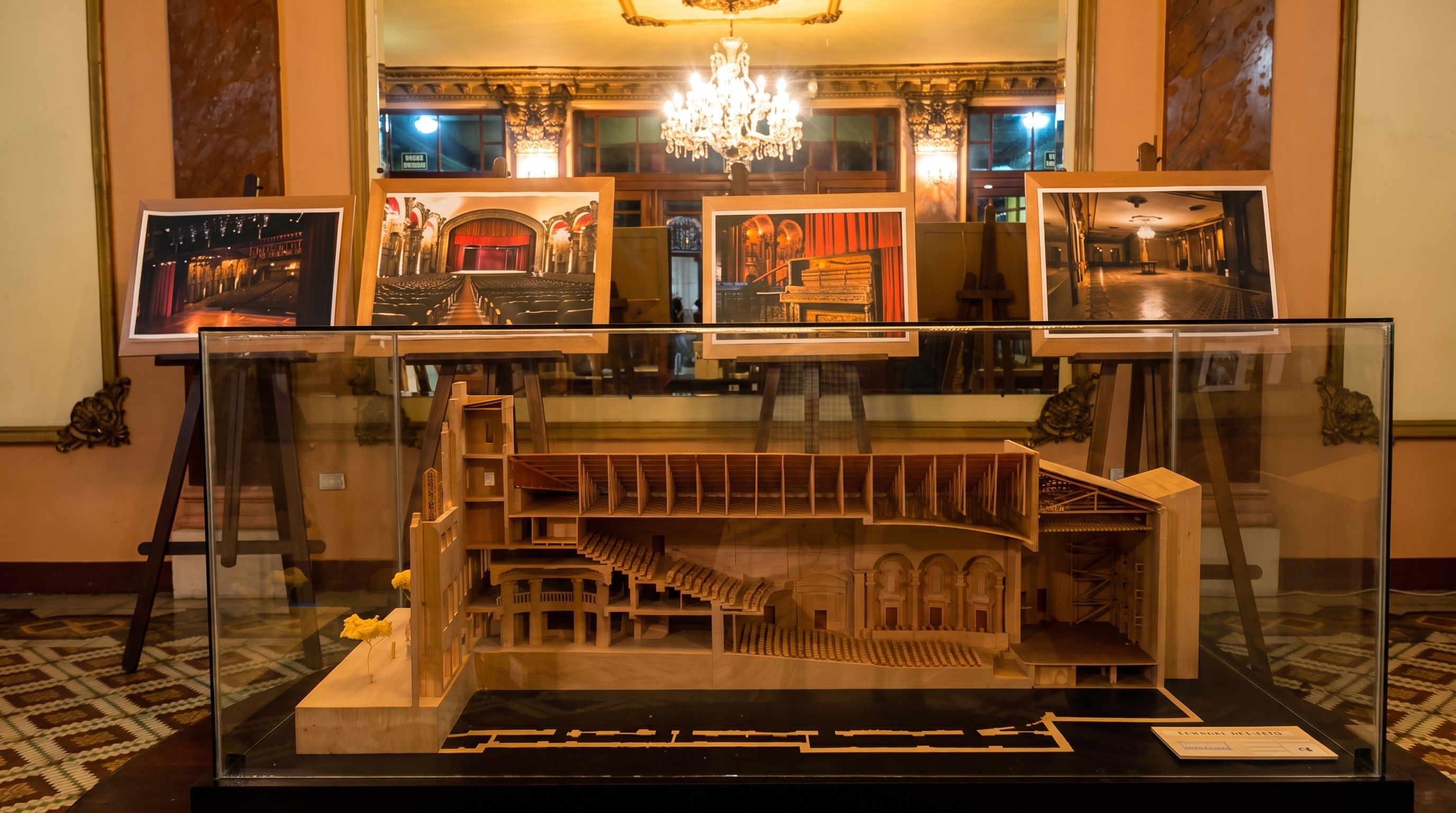 Maqueta del teatro en una vitrina del recorrido