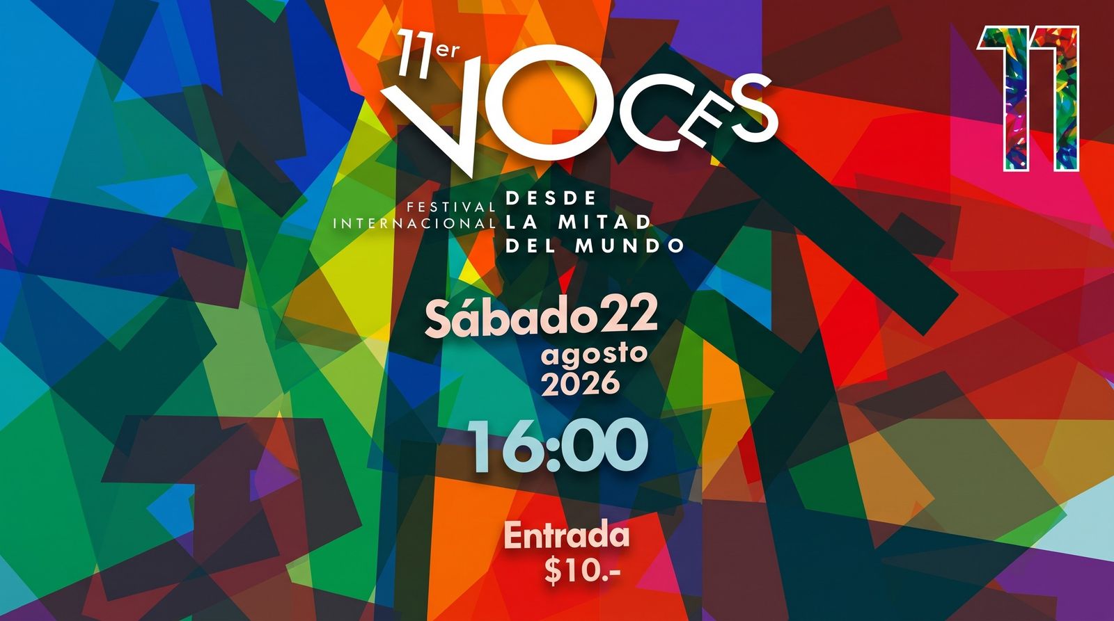 Afiche del 11.° Festival Internacional Voces desde la Mitad del Mundo